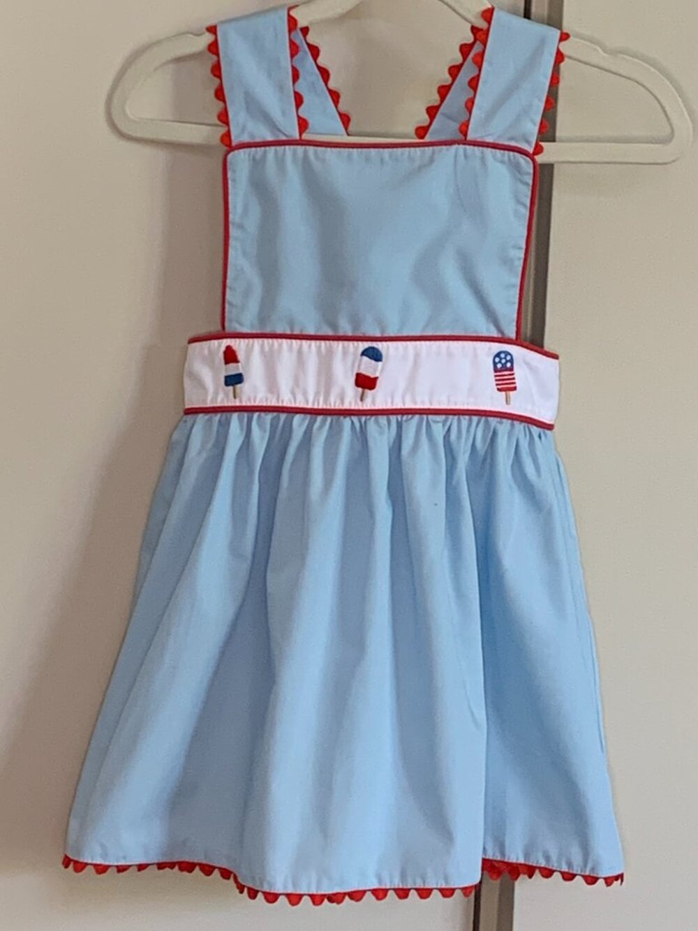 Stitchy Fish Blue Dress Popsicle Embroidery Patriotic 4th of July Size 2T